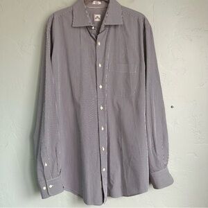 Peter Millar Men's Gray White Striped Button Down Shirt Preppy Office Large EUC